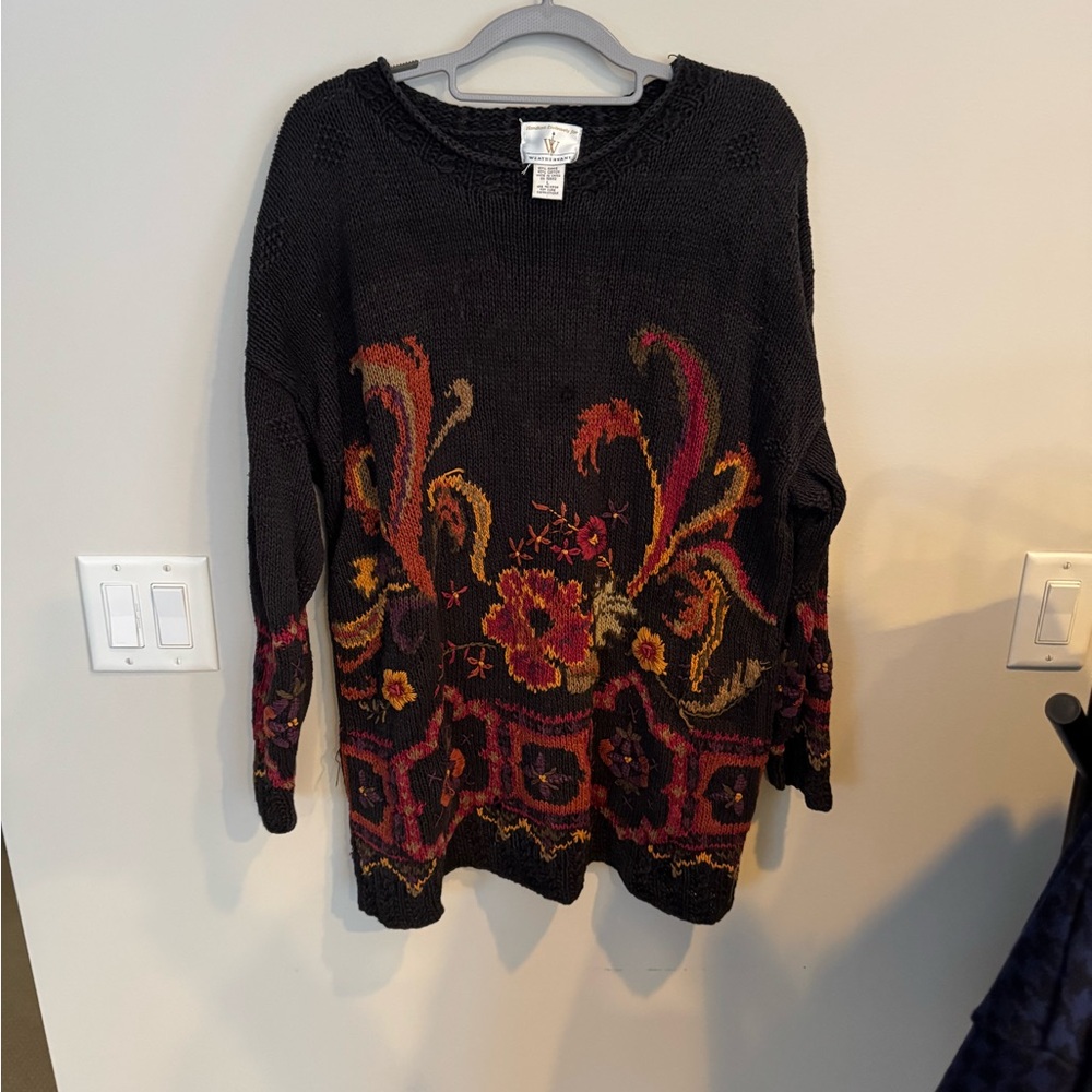 Vintage Weathervane Embroidered Ramie Cotton Chunky Knit Sweater